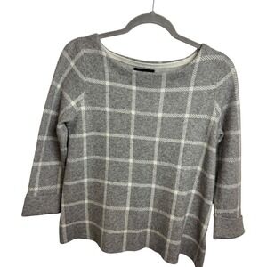 Cynthia Rowley Gray Windowpane Plaid Sweater Womens Small 3/4 Sleeve Knit